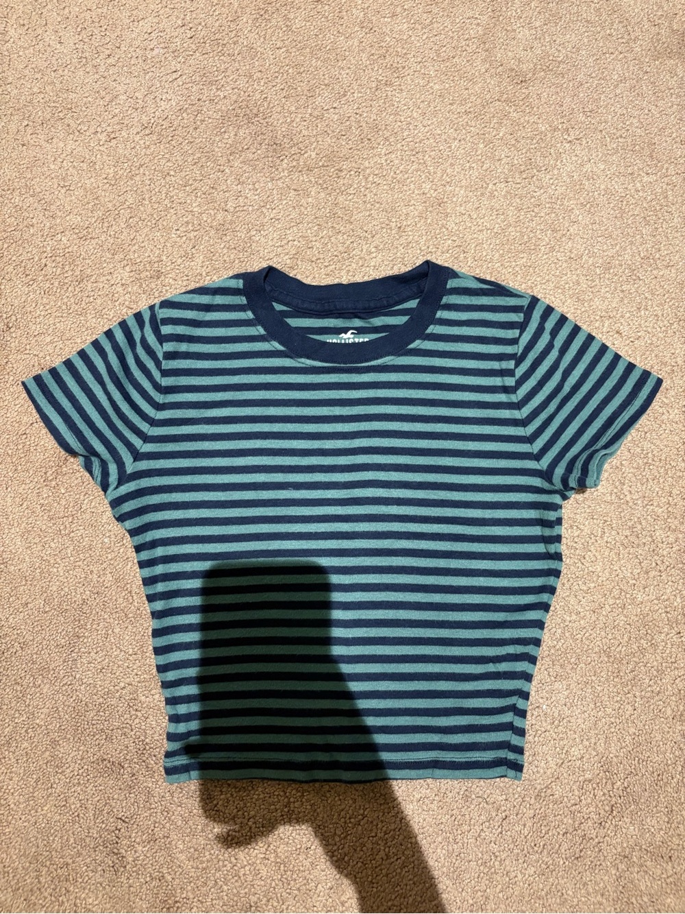 Hollister Navy and Teal Striped Short-Sleeve Tee size xs